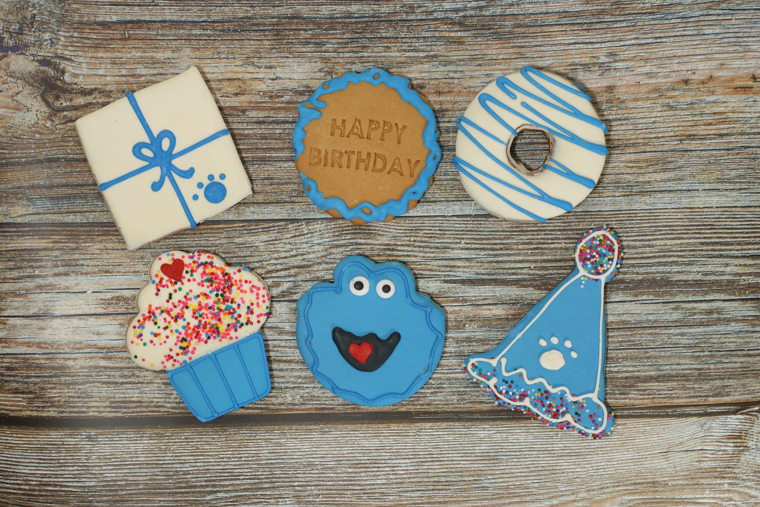 Blue Party Hat Dog Cookie