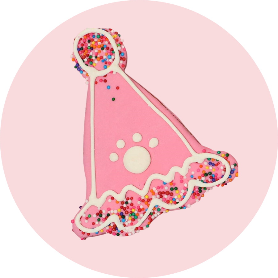 Pink Party Hat Dog Cookie