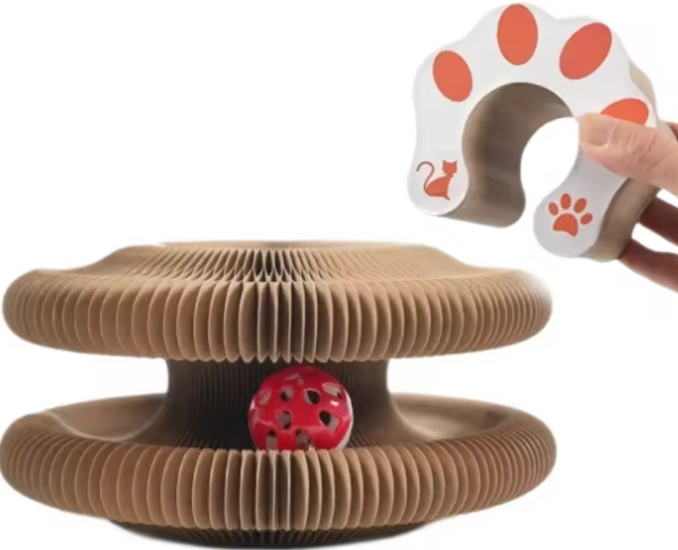 Foldable cat scratcher with ball
