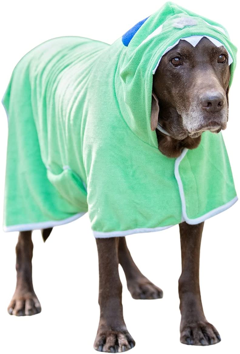 BoxDog Bathrobe Wearable Microfiber Dog Towel with Monster Hoodie | Soft Dog Bathrobe